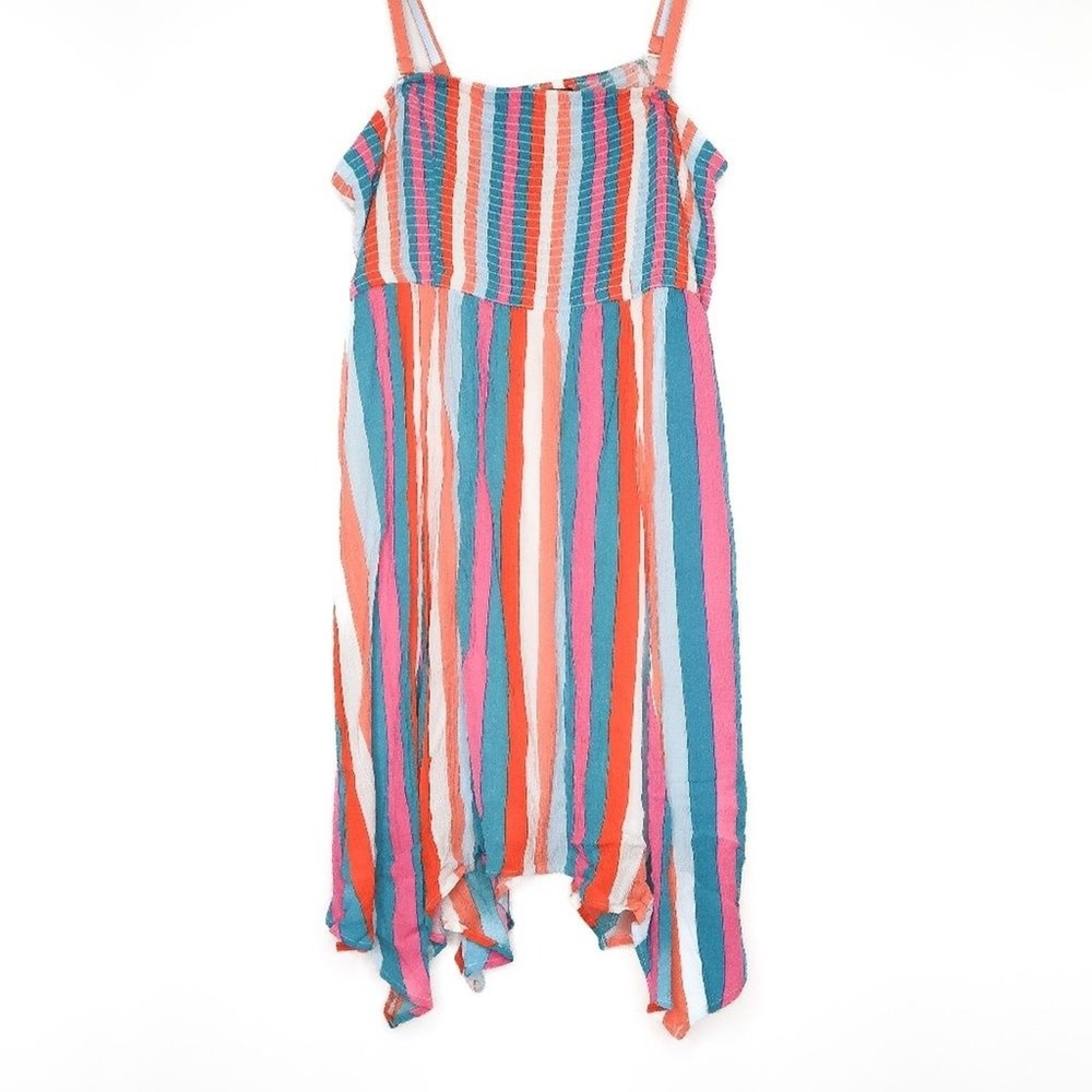 Torrid‎ Womens Mini Dress 3 Pink Multicolor Smocked Lined Crinkle Gauze Festival - Picture 5 of 8
